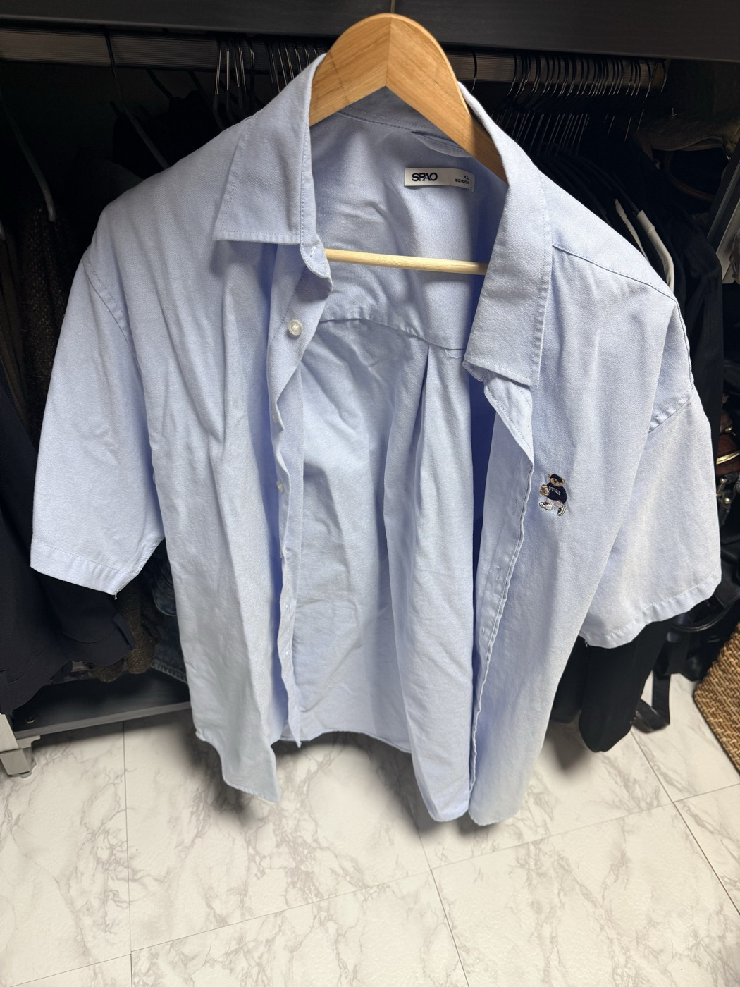 SPAO 옥스퍼드 반팔 셔츠 라이트블루 실물 사진
